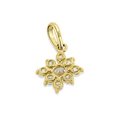 Solid 14K Yellow Gold Artistic Flower Round CZ Pendant