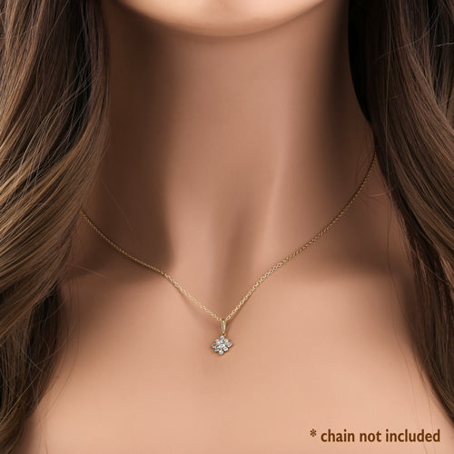 Solid 14K Yellow Gold Artistic Flower Round CZ Pendant