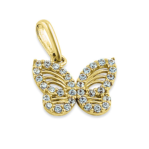 Solid 14K Yellow Gold Monarch Butterfly CZ Pendant