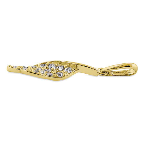 Solid 14K Yellow Gold Leaf CZ Pendant