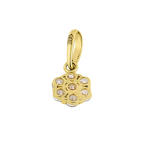 Solid 14K Yellow Gold Small Flower Cluster CZ Pendant