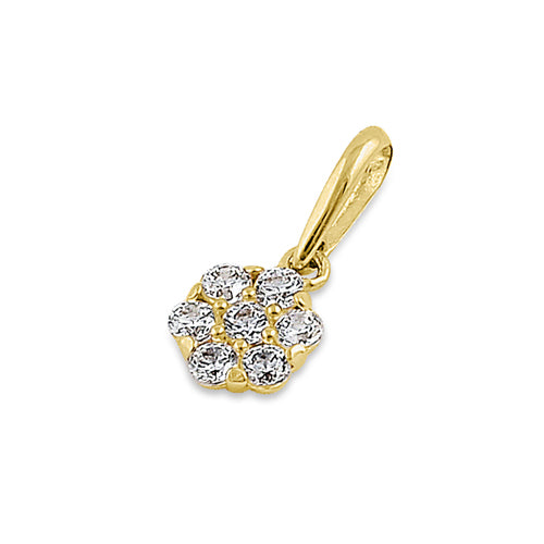 Solid 14K Yellow Gold Small Flower Cluster CZ Pendant
