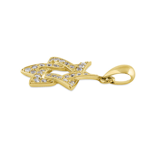 Solid 14K Yellow Gold Star of David CZ Pendant