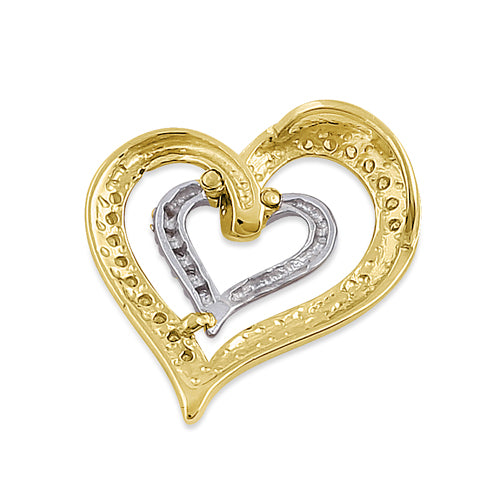 Solid 14K Yellow with White Gold Inner Heart CZ Pendant