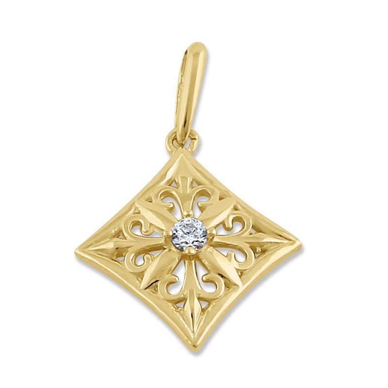 Solid 14K Gold Filigree Diamond CZ Pendant
