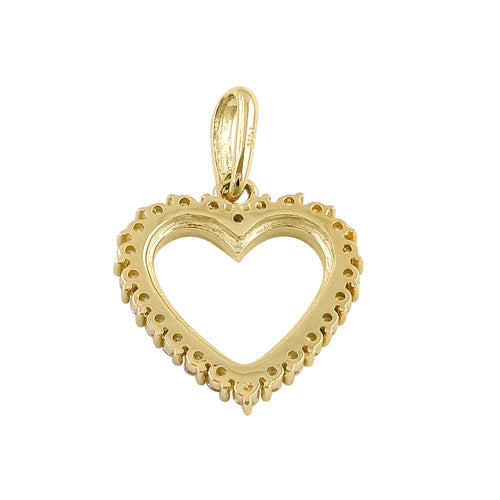 Solid 14k Gold Elegant Open Heart Round CZ Pendant