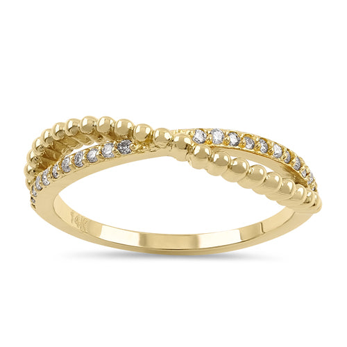 Solid 14K Yellow Gold Bead and Diamond Crossover X Ring
