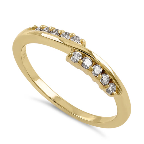 Solid 14K Yellow Gold Elegant Overlapping Diamond Ring