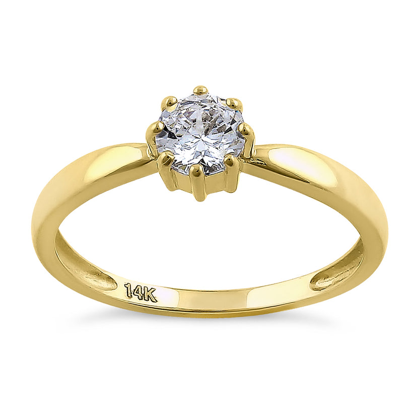 Solid 14K Yellow Gold Solitaire Round Cut CZ Engagement Ring