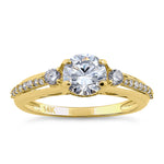 Solid 14K Yellow Gold Triple Round Cut CZ Engagement Ring