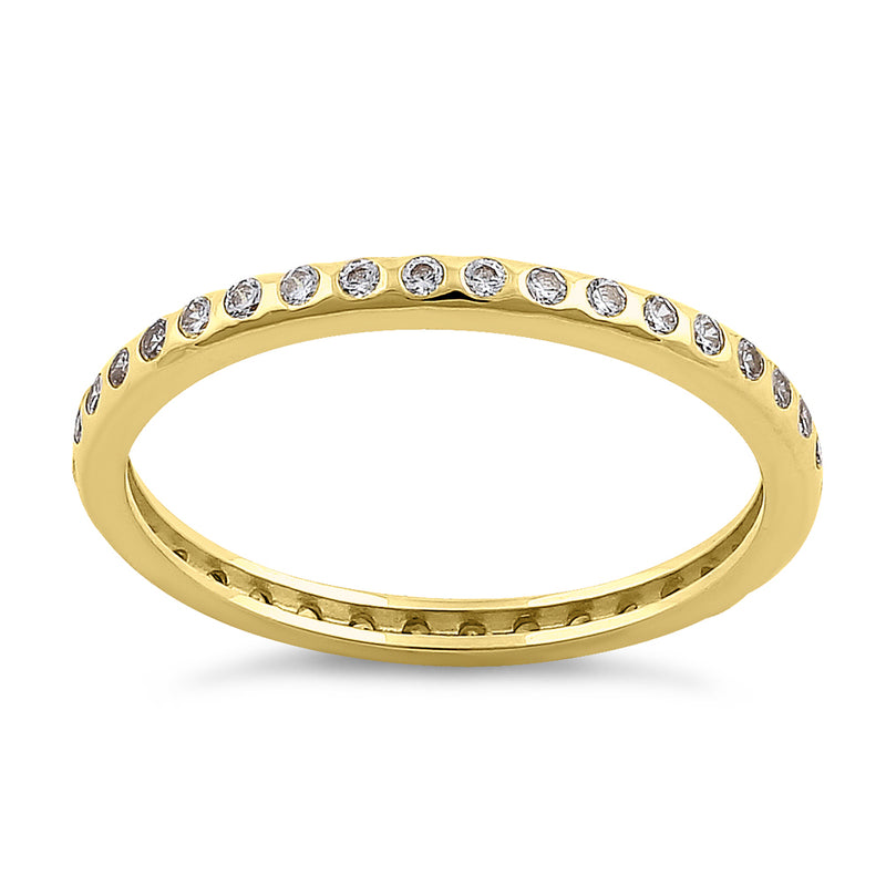 Solid 14K Yellow Gold Inlay Eternity CZ Band