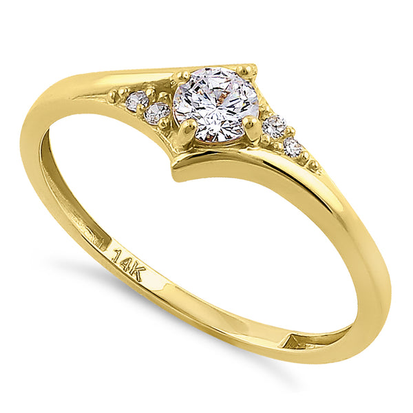 Solid 14K Yellow Gold Fancy Round Cut CZ Engagement Ring