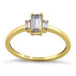 Solid 14K Yellow Gold Baguette Straight Cut CZ Engagement Ring