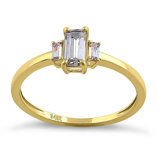 Solid 14K Yellow Gold Baguette Straight Cut CZ Engagement Ring