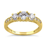 Solid 14K Yellow Gold Classic 5mm Triple Round Cut CZ Engagement Ring