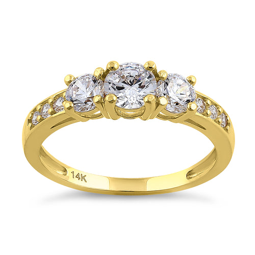 Solid 14K Yellow Gold Classic 5mm Triple Round Cut CZ Engagement Ring
