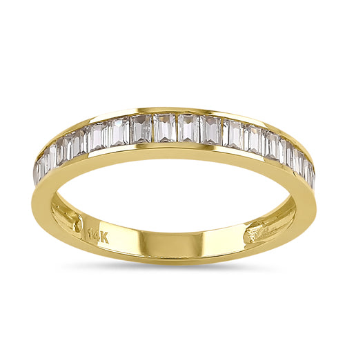 Solid 14K Yellow Gold Baguette CZ Band Ring