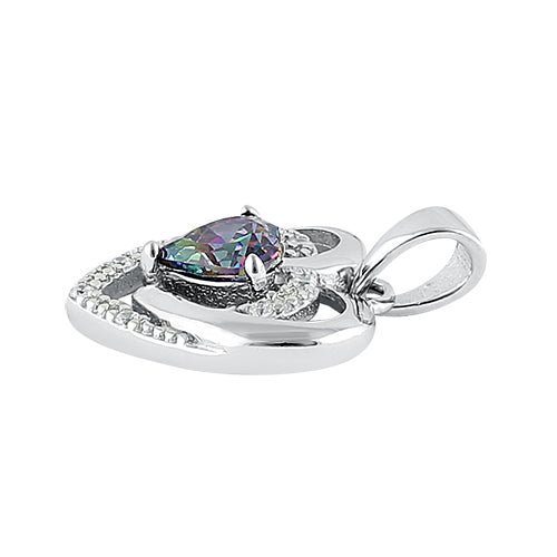 Sterling Silver Precious Heart Rainbow Topaz CZ Pendant