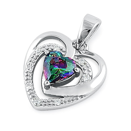 Sterling Silver Precious Heart Rainbow Topaz CZ Pendant