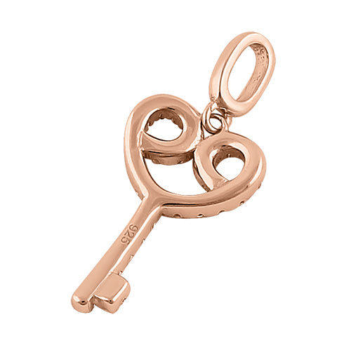 Sterling Silver Rose Gold Plated Elegant Heart Key Clear CZ Pendant