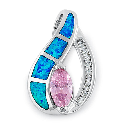 Sterling Silver Lab Opal Marquise CZ Pendant