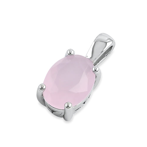 Sterling Silver Milky Pink CZ Oval Pendant