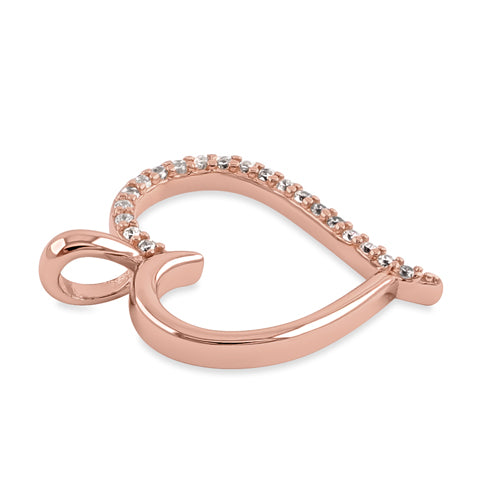 Sterling Silver Rose Gold Plated Half Clear CZ Heart Pendant