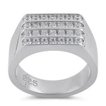 Sterling Silver 4 Row CZ Men's Ring