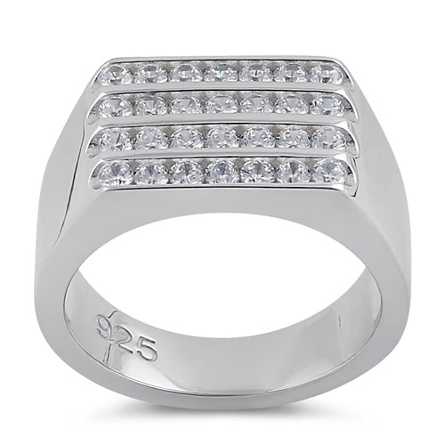 Sterling Silver 4 Row CZ Men's Ring