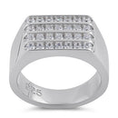 Sterling Silver 4 Row CZ Men's Ring