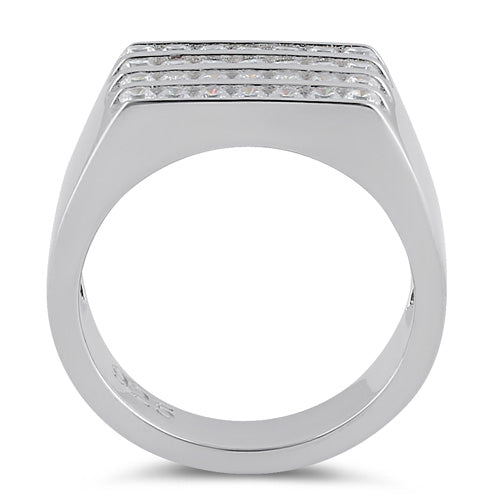 Sterling Silver 4 Row CZ Men's Ring