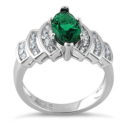 Sterling Silver Marquise Green CZ Ring