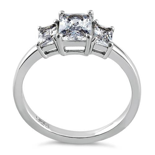 Sterling Silver Triple Emerald-Cut CZ Ring