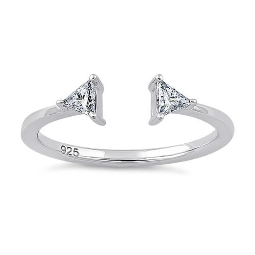 Sterling Silver Double Triangle Cut Clear CZ Ring