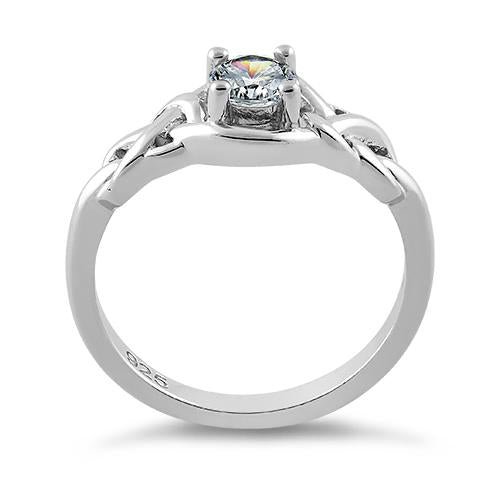 Sterling Silver Knot Frame Round Cut Clear CZ Ring
