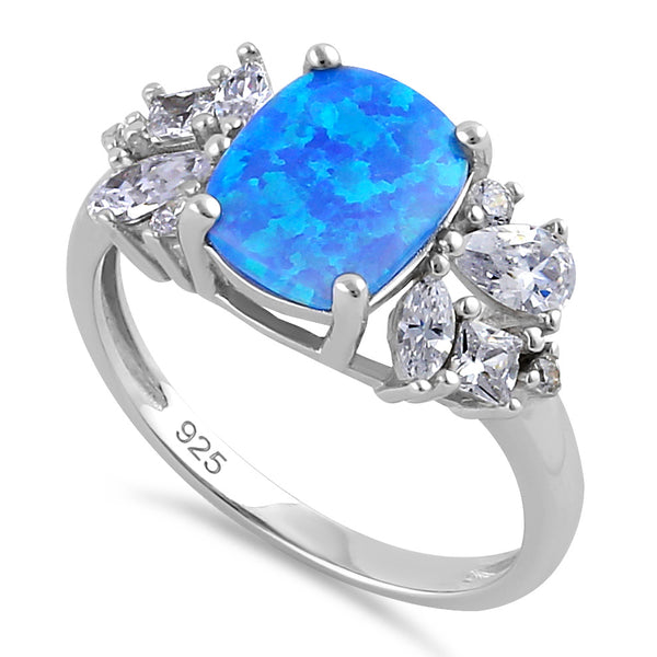 Sterling Silver Elegant Squoval Blue Lab Opal with Clear CZ Ring