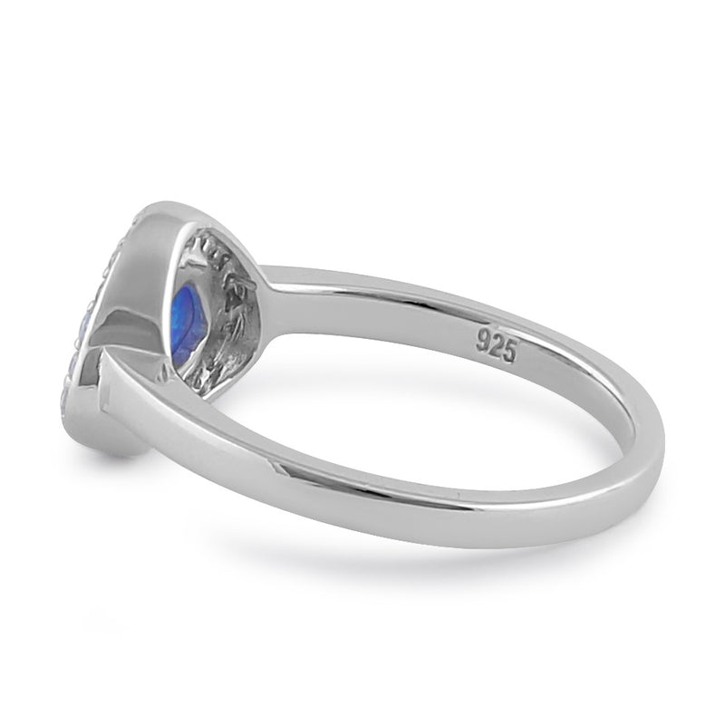 Sterling Silver Small Tri-Oval Blue Lab Opal CZ Ring