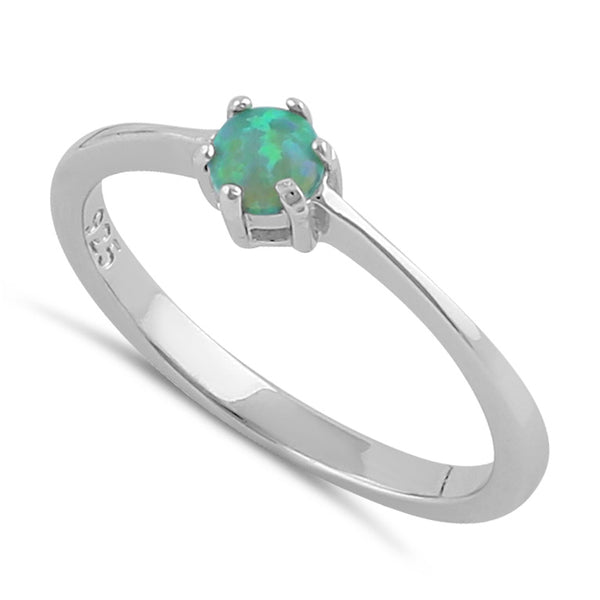 Sterling Silver Round Green Lab Opal Ring