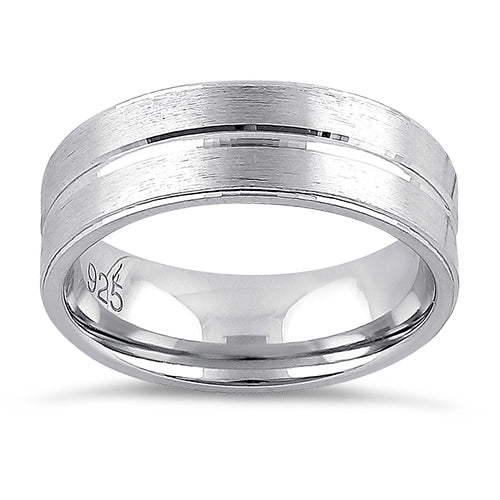 Sterling Silver Brushed Center Line Wedding Band