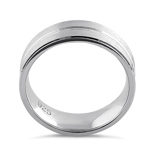 Sterling Silver Brushed Center Line Wedding Band