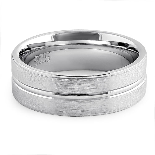 Sterling Silver Brushed Center Line Wedding Band