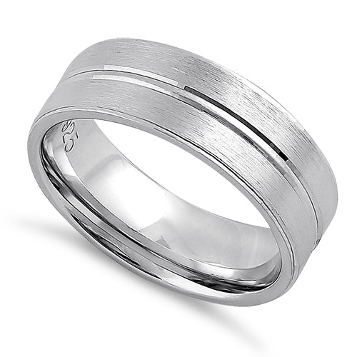 Sterling Silver Brushed Center Line Wedding Band