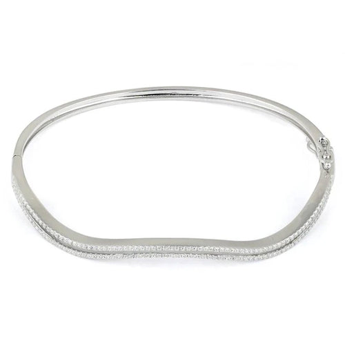 Sterling Silver Curve Pave CZ Bangle Bracelet