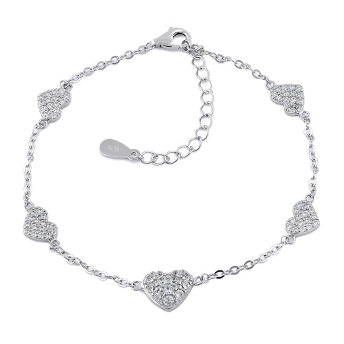 Sterling Silver CZ Heart Bracelet