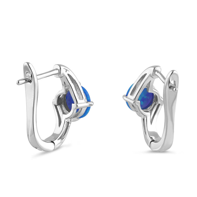 Sterling Silver Round Blue Lab Opal Earrings