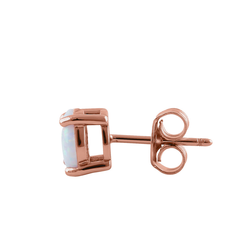 Sterling Silver Rose Gold Plated Round White Lab Opal Stud Earrings