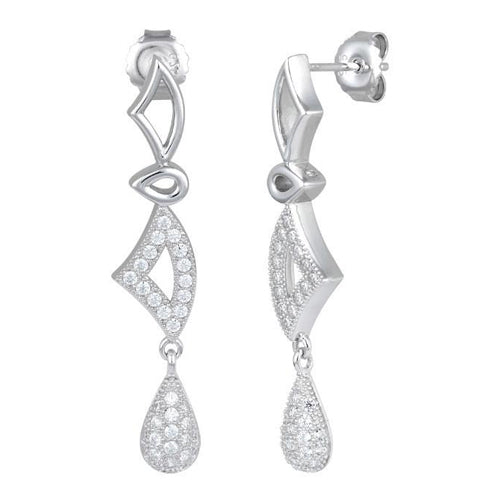 Sterling Silver Triangle Drop CZ Dangle Earrings