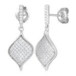Sterling Silver Leaf CZ Dangle Earrings