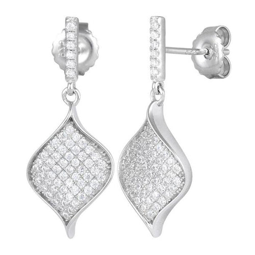 Sterling Silver Leaf CZ Dangle Earrings
