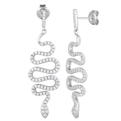 Sterling Silver Snake CZ Dangle Earrings